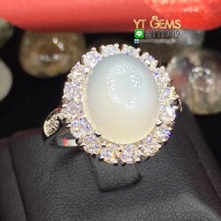 แหวนมุกดาหาร มูนสโตน แหวนเงินแท้ ชุบทองคำขาว พลอยแท้ SKU-11871 YTGEMS
