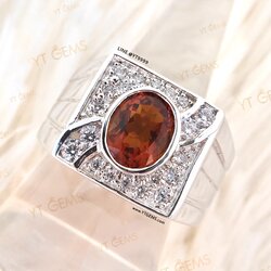 แหวนซิทรินสีส้ม ล้อมเพชร แหวนเงินแท้ ชุบทองคำขาว พลอยซิทรินแท้ YTG-8194 YTGEMS