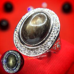 แหวนแบล็คสตาร์แซฟไฟร์ ล้อมเพชร แหวนเงินแท้ ชุบทองคำขาว พลอยแท้ (มีสตาร์ชัด) เพชร Swiss YTG-10878 YTGEMS