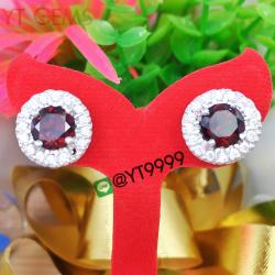 ต่างหูเงินแท้92.5% ชุบทองคำขาว พลอยโกเมน ประดับเพชรSwiss YTG-3221 YTGEMS