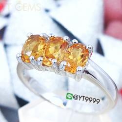 แหวนแถว แหวนซิทริน แหวนเงินแท้92.5% ชุบทองคำขาว ประดับพลอยซิทรินแท้(สีส้ม) YTG-8202 YTGEMS