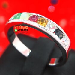 แหวนนพเก้าแท้ แหวนเงินแท้ ชุบทองคำขาว พลอยนพเก้าแท้ (พลอยแท้ครบตามตำรา) YTG-1062 YTGEMS