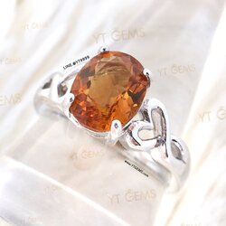 แหวนซิทรินสีส้ม แหวนเงินแท้ ชุบทองคำขาว พลอยซิทรินแท้ YTG-8224 YTGEMS