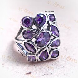 แหวนอเมทิสต์ แหวนเงินแท้ รมดำ พลอยอเมทิสต์ (CZ) YTG-11308 YTGEMS