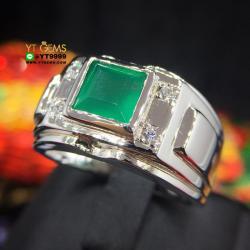 แหวนกรีนอาเกต แหวนเงินแท้ ชุบทองคำขาว พลอยกรีนอาเกตแท้ YTG-8417 YTGEMS