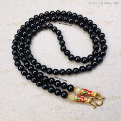 สร้อยคอนิลแท้ 6 มม. (ผิวเงา) 20 นิ้ว แต่ง ไหมทองแท้ ตะขอ ชุบทอง ลงยา YTG-7188 YTGEMS