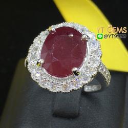 แหวนทับทิม แหวนเงินแท้92.5% ชุบทองคำขาว ประดับพลอยทับทิมแท้ ตกแต่งเพชรSwiss YTG-7656 YTGEMS