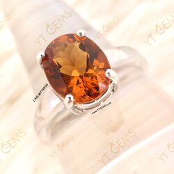 แหวนซิทรินสีส้ม แหวนเงินแท้ ชุบทองคำขาว พลอยซิทรินแท้ YTG-11568 YTGEMS