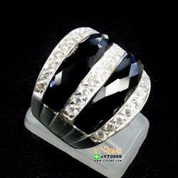 แหวนนิล คั่นเพชร แหวนแถว2ชั้น แหวนเงินแท้ พลอยนิลแท้ ตกแต่ง เพชรSwiss YTG-10108 YTGEMS