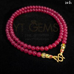 สร้อยคอหินทับทิม (หินแท้) 6 มม. 24 นิ้ว ไหมทองแท้ ตะขอ ชุบทอง ลงยา YTG-11892 YTGEMS