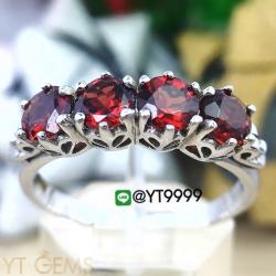 แหวนแถว แหวนโกเมน แหวนเงินแท้ 92.5% ชุบทองคำขาว ประดับพลอยโกเมนแท้ YTG-8590 YTGEMS