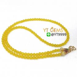 สร้อยคอหยกน้ำผึ้ง (หินแท้) 4 มม. แต่ง ไหมทองแท้ 20 นิ้ว YTG-7170 YTGEMS