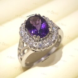 แหวนอเมทิสต์ ล้อมเพชร แหวนเงินแท้ ชุบทองคำขาว พลอยอเมทิสต์แท้ YTG-11445 YTGEMS
