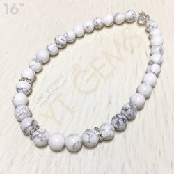 สร้อยคอฮาวไลท์ (หินแท้) 12 มม. แต่งล้อเพชร ตะขอเพชรทรงหัวใจ 16 นิ้ว YTG-11746 YTGEMS