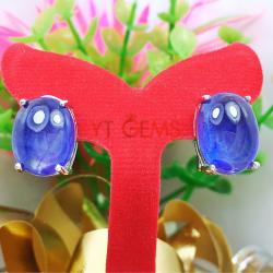 ต่างหูพลอยไพลินแท้ ต่างหูเงินแท้92.5% ชุบทองคำขาว พลอยไพลินแท้ ประดับเพชร Swiss YTG-3205 YTGEMS