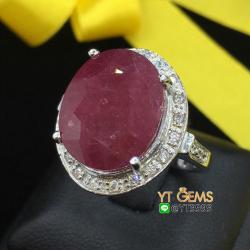 แหวนทับทิม แหวนเงินแท้92.5% ชุบทองคำขาว ประดับพลอยทับทิมแท้ ตกแต่งเพชรSwiss YTG-7658 YTGEMS