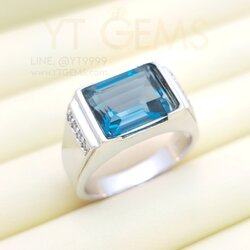 แหวนลอนดอนบลูโทแพซ แหวนเงินแท้ ชุบทองคำขาว พลอยแท้ YTG-11782 YTGEMS