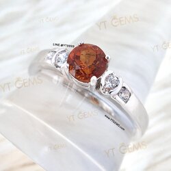 แหวนซิทรินสีส้ม ข้างเพชร แหวนเงินแท้ ชุบทองคำขาว พลอยซิทรินแท้ YTG-8217 YTGEMS