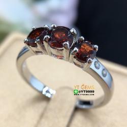 แหวนแถว แหวนโกเมน แหวนเงินแท้92.5% ชุบทองคำขาว ประดับพลอยโกเมนแท้ ตกแต่งเพชรSwiss YTG-8508 YTGEMS