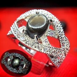 แหวนแบล็คสตาร์แซฟไฟร์ ล้อมเพชร แหวนเงินแท้ ชุบทองคำขาว พลอยแท้ (มีสตาร์ชัด) เพชร Swiss YTG-10901 YTGEMS