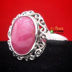 แหวนทับทิมกินบ่เซี่ยง แหวนเงินแท้ 92.5% ชุบทองคำขาว ประดับ พลอยทับทิมกินบ่เซี่ยงแท้ หน้าแหวน 1.7 ซม. YTG-10548 YTGEMS