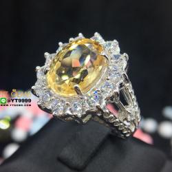 แหวนซิทริน แหวนเงินแท้92.5% ชุบทองคำขาว ประดับพลอยซิทรินแท้ ตกแต่งเพชรSwiss YTG-8178 YTGEMS