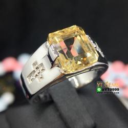 แหวนซิทริน แหวนเงินแท้92.5% ชุบทองคำขาว ประดับพลอยซิทรินแท้ YTG-8183 YTGEMS