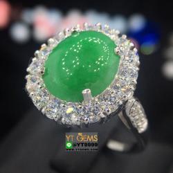 แหวนหยก เกรดA แหวนหยกแท้ แหวนเงินแท้ 92.5% ชุบทองคำขาว ประดับ หยกแท้ เกรดA ตกแต่ง เพชร Swiss YTG-9082 YTGEMS