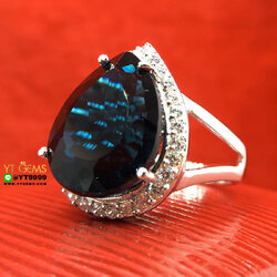 แหวนลอนดอนบลูโทแพซ แหวนเงินแท้ ชุบทองคำขาว พลอยแท้ YTG-8283 YTGEMS