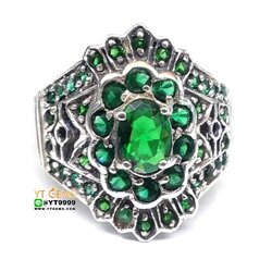 แหวนมรกต แหวนเงินแท้ 92.5% รมดำ ประดับ พลอยมรกต (CZ) YTG-10346 YTGEMS