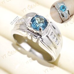 แหวนสกายบลูโทแพซ แหวนเงินแท้ ชุบทองคำขาว พลอยแท้ YTG-8308 YTGEMS