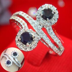 แหวนไพลิน ล้อมเพชร แหวนเงินแท้ ชุบทองคำขาว พลอยไพลินแท้ เพชร Swiss YTG-11093 YTGEMS