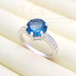แหวนลอนดอนบลูโทแพซ แหวนเงินแท้ ชุบทองคำขาว พลอยแท้ YTG-11774 YTGEMS