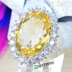 แหวนซิทริน แหวนเงินแท้92.5% ชุบทองคำขาว ประดับพลอยซิทรินแท้ ตกแต่งเพชรSwiss YTG-8199 YTGEMS