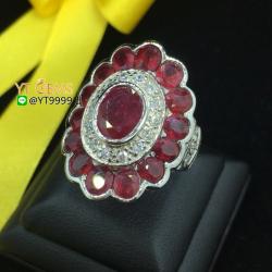 แหวนทับทิม แหวนเงินแท้92.5% ชุบทองคำขาว ประดับพลอยทับทิมแท้ ตกแต่งเพชรSwiss YTG-7661 YTGEMS