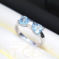 แหวนหัวใจคู่ สกายบลูโทแพซ แหวนเงินแท้ ชุบทองคำขาว พลอยแท้ ทรงหัวใจ YTG-11855 YTGEMS