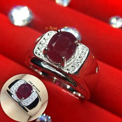 แหวนทับทิม สีเลือดนก ข้างเพชร แหวนเงินแท้ ชุบทองคำขาว พลอยทับทิมแท้ เพชรSwiss YTG-11274 YTGEMS