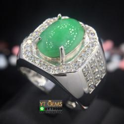 แหวนหยก เกรดA แหวนหยกแท้ แหวนเงินแท้ 92.5% ชุบทองคำขาว ประดับ หยกแท้ เกรดA ตกแต่ง เพชร Swiss YTG-9063 YTGEMS