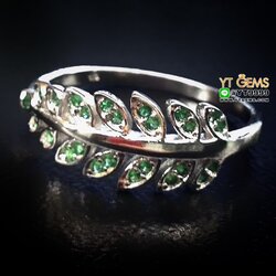 แหวนใบมะกอก แหวนมรกต แหวนเงินแท้ 92.5% ประดับ พลอยมรกต (CZ) ฟรีไซส์ เบอร์ 54-60 YTG-10339 YTGEMS