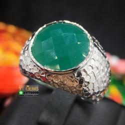 แหวนกรีนอาเกต แหวนเงินแท้ ชุบทองคำขาว พลอยกรีนอาเกตแท้ YTG-8415 YTGEMS