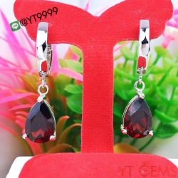 ต่างหูเงินแท้92.5% ชุบทองคำขาว พลอยโกเมน YTG-3222 YTGEMS