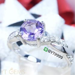แหวนอเมทิสต์ แหวนเงินแท้92.5% ชุบทองคำขาว ประดับพลอยอเมทิสต์แท้ ตกแต่งเพชรSwiss YTG-3162 YTGEMS