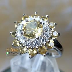 แหวนซิทริน ล้อมเพชร แหวนเงินแท้ ชุบทองคำขาว พลอยซิทรินแท้ YTG-8203 YTGEMS