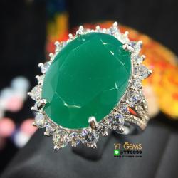 แหวนกรีนอาเกต ล้อมเพชร แหวนเงินแท้ ชุบทองคำขาว พลอยกรีนอาเกตแท้ YTG-8408 YTGEMS