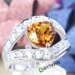 แหวนซิทริน แหวนเงินแท้92.5% ชุบทองคำขาว ประดับพลอยซิทรินแท้(สีส้ม) ตกแต่งเพชรSwiss YTG-8225 YTGEMS