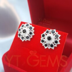 ต่างหู นิล เงินแท้ พลอย cz ต่างหู ดอกไม้ ดอกพิกุล โบราณ YTG-11968 YTGEMS whole