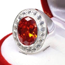 แหวนโกเมน ล้อมเพชร แหวนเงินแท้ พลอยโกเมน (cz) เพชร Swiss YTG-11265 YTGEMS