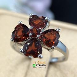 แหวนหัวใจ แหวนโกเมน แหวนเงินแท้92.5% ชุบทองคำขาว ประดับพลอยโกเมนแท้ ตกแต่งเพชรSwiss YTG-8522 YTGEMS