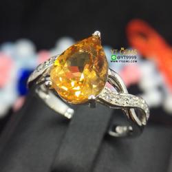 แหวนซิทริน แหวนเงินแท้92.5% ชุบทองคำขาว ประดับพลอยซิทรินแท้ ตกแต่งเพชรSwiss YTG-8167 YTGEMS