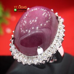 แหวนทับทิมกินบ่เซี่ยง สีเลือดนก ล้อมเพชร แหวนเงินแท้ ชุบทองคำขาว พลอยทับทิมแท้ YTG-10544 YTGEMS